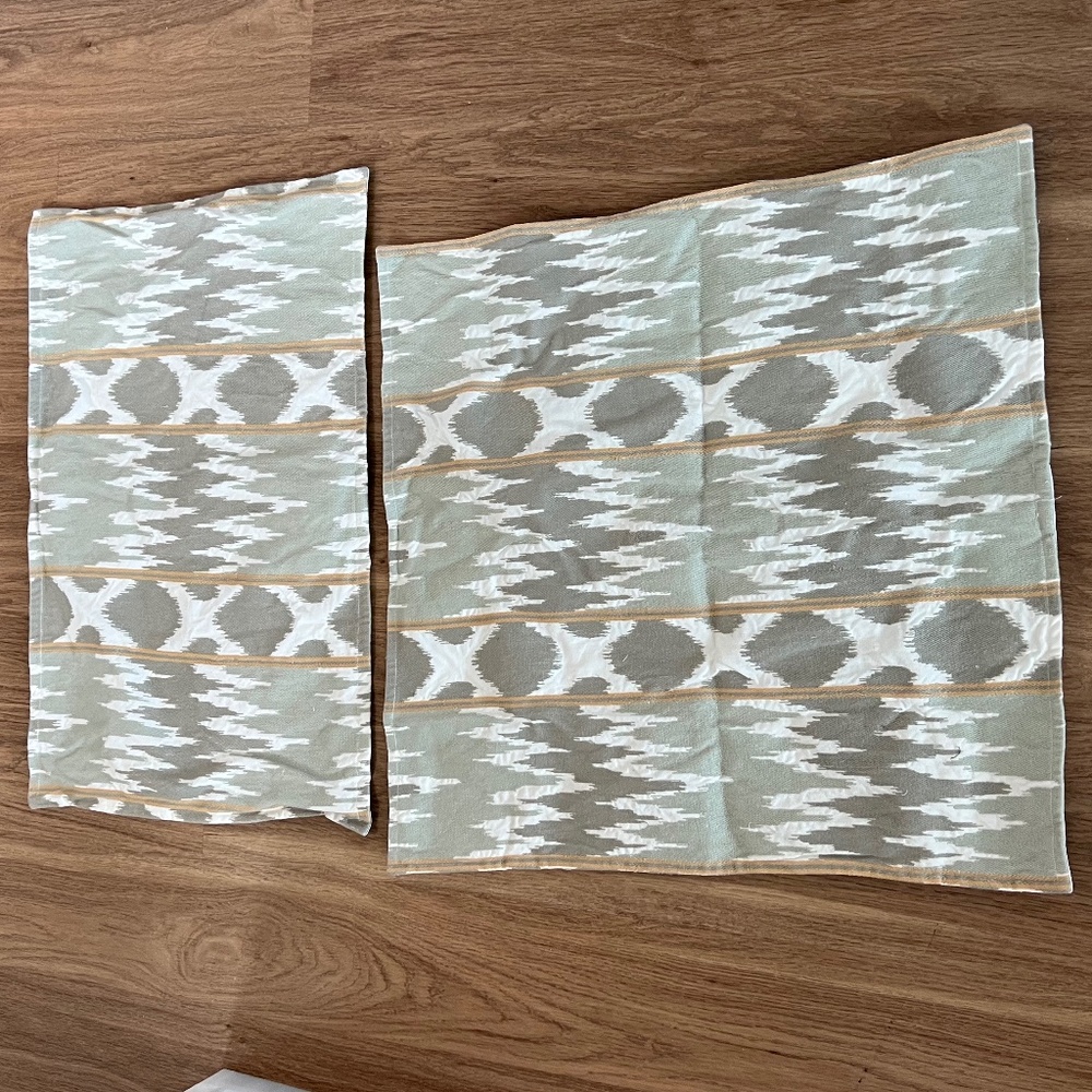 Pottery Barn Pillow Shame Set of 2, EUC- light green, cream, gold, 24x24 and 16X